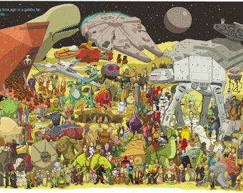 Met de hand getekende A1 Star Wars Cartoon Poster Print