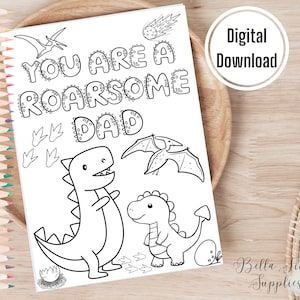Roarsome Dad, druckbare Karte, digitale Karte, sofortiger Download, Vatertagskarte, Färbung Karte, super Papa, Dinosaurier Karte, leere Karte