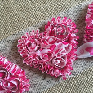 Hot Pink Shabby Chiffon Hearts -Valentines Day Shabby- Red Pink White Heart Shabby- 3 inch- Shabby Chiffon Flowers- Wholesale-
