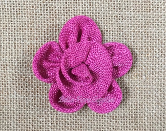 Hot Pink Burlap  Flowers, 3 inches, Burlap Flowers, Wedding Supply, Burlap Rose