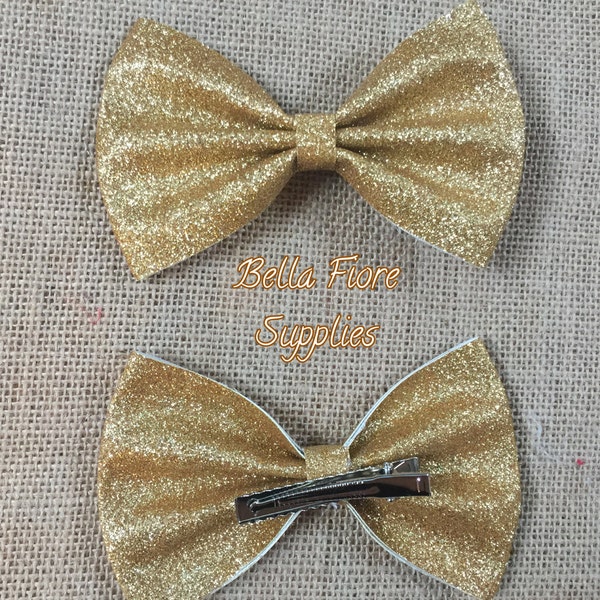 Gold Glitter Bow with Clip- 5 Inch-  Large Glitter Bow- Glitter Hair Clip- Wholesale Hair Clips