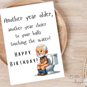 Carta con le palle che toccano l’acqua, carta digitale, download istantaneo, biglietto di compleanno divertente, compleanno per anziani, oltre la collina, carta per adulti, carta igienica