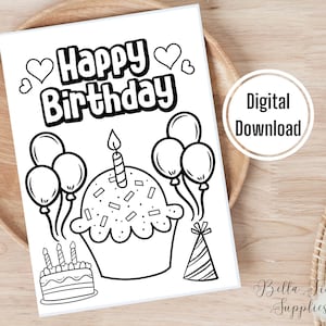 Alles Gute zum Geburtstag Malseite, Karte zum Ausdrucken, Digitale Geburtstagskarte, Sofort Download, Malkarte