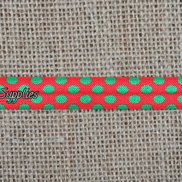 Christmas Polka Dot Fold Over Elastic- Red Green Polka Dot fold over elastic- Polka Dot FOE- Wholesale- DIY Headband-