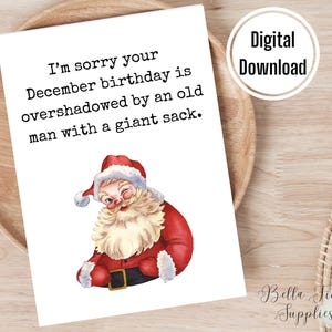 Verjaardagskaart december, digitale kaart, direct downloaden, grappige verjaardagskaart, kerstverjaardag, blanco kaart, afdrukbare kaart