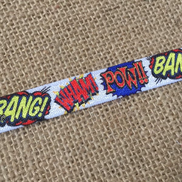 Superhero Fold Over Elastic- Superhero FOE- Comic Elastic- Halloween FOE- Wholesale- DIY Headband- Bang- Pow- Wham