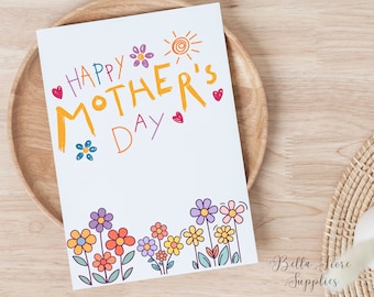 Happy Mothers Day Card, Printable Card, Digital Card, Instant Download, Mothers Day Card, Flower Card