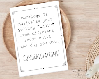 Funny Marriage Congratulations Card, Sarcastic Wedding Card (Digital Download)