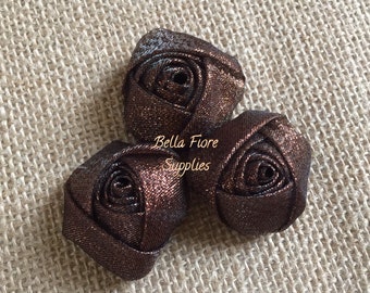 Chocolate Brown Mini Rolled Rosette Sparkle Glitter Flowers, 1.5  inch, Wholesale rosettes, DIY headband