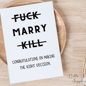 Fuck Marry Kill Tarjeta de boda, Descarga instantánea, Tarjeta de boda divertida, Tarjeta imprimible, Tarjeta de felicitación, Tarjeta de compromiso