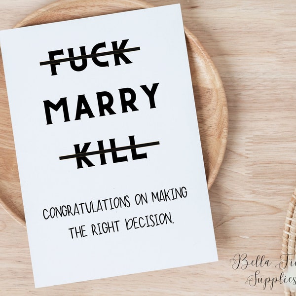 Carte de mariage Fuck Marry Kill, téléchargement immédiat, carte de mariage drôle, carte imprimable, carte de félicitations, carte de fiançailles