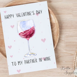 Partner in wijn Valentijnsdag kaart, digitale kaart, Instant Download, vriendje kaart, vriendin kaart, pizza kaart, vriend kaart