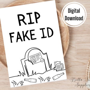 RIP Fake ID, 21st Birthday Card, Digital Card, Instant Download, Funny Birthday Card, Blank Card, 21
