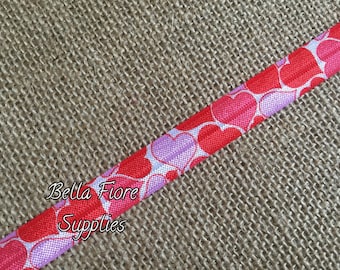 Pink Red Heart Fold Over Elastic- FOE- Fold Over Elastic- Wholesale Elastic- DIY Headband- Valentines Day FOE- 5/8”