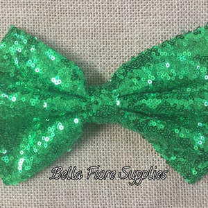 Green Sequin Bow- 7 Inch- Extra Large Sequin Bow- Christmas Sequin Bow