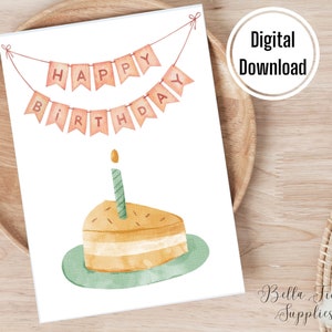 Biglietto di compleanno con fetta di torta, biglietto di compleanno, biglietto digitale, download istantaneo, biglietto vuoto, biglietto stampabile, torta di compleanno