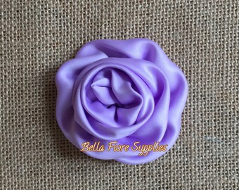 Lavender Satin Rolled Rosette Flowers- Purple Rosette Flowers- 3 inch Rosettes- DIY Satin Headband- Wholesale Satin Rosette Flowers