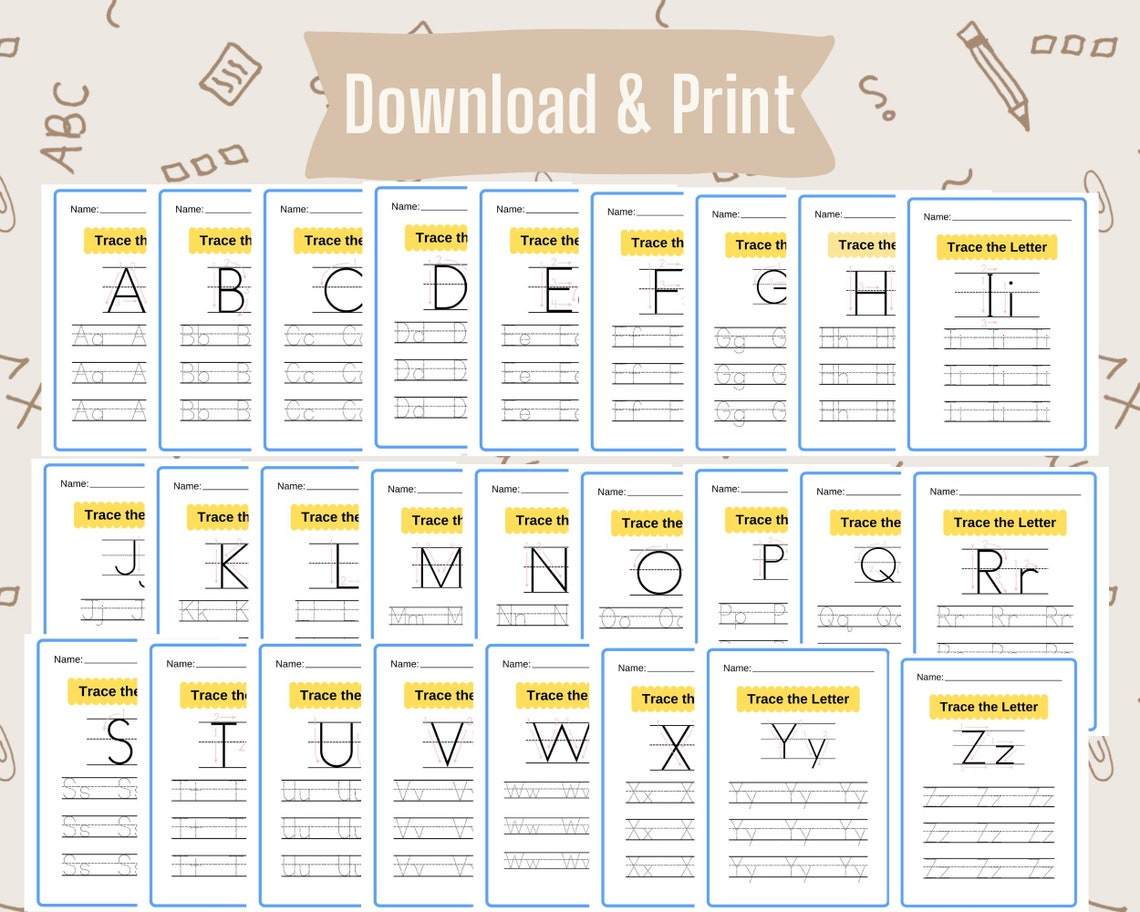 Alphabet Tracing Pages, Tracing Sheet, Handwriting Practice, Printable ...