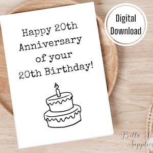 20e anniversaire, carte de 40 anniversaire, carte numérique, téléchargement immédiat, carte d'anniversaire drôle, carte vierge, 40e anniversaire