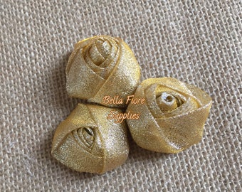 RESERVED LISTING- Gold Mini Rolled Rosette Sparkle Glitter Flowers, 1.5  inch, Wholesale rosettes, DIY headband