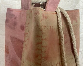 Bucket bag with shibori and eco prints