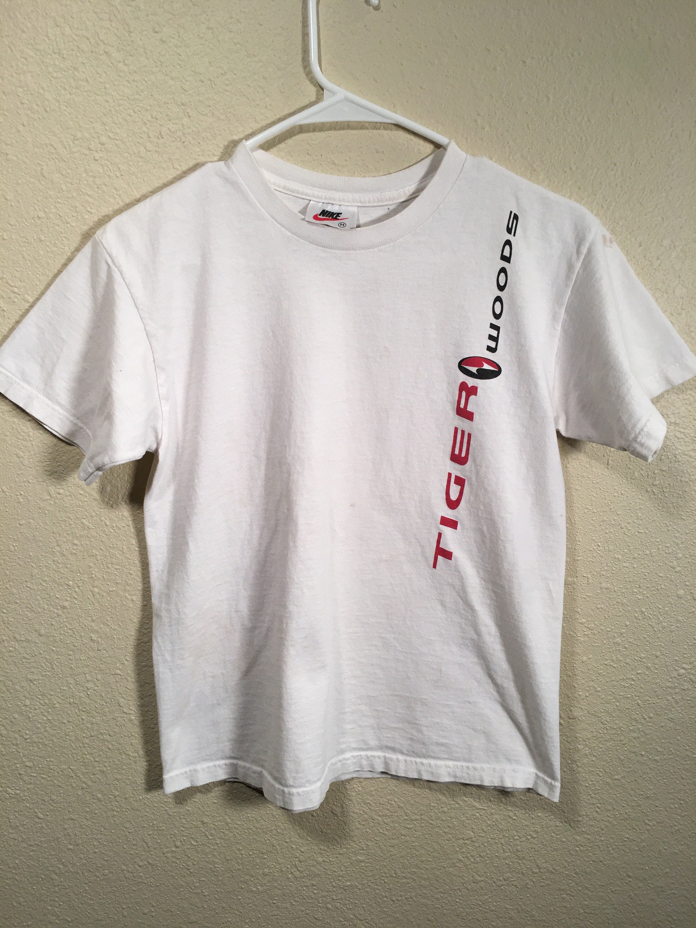 Vintage Nike Tiger Woods Youth M White 90s Logo T Shirt Golf Etsy