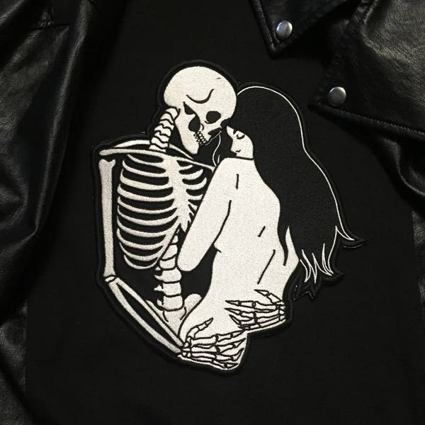 Love and Death Back Patch / Skeleton Skull Death Lovers Dark Gothic Witchy Art / Large Iron On Jacket Patch