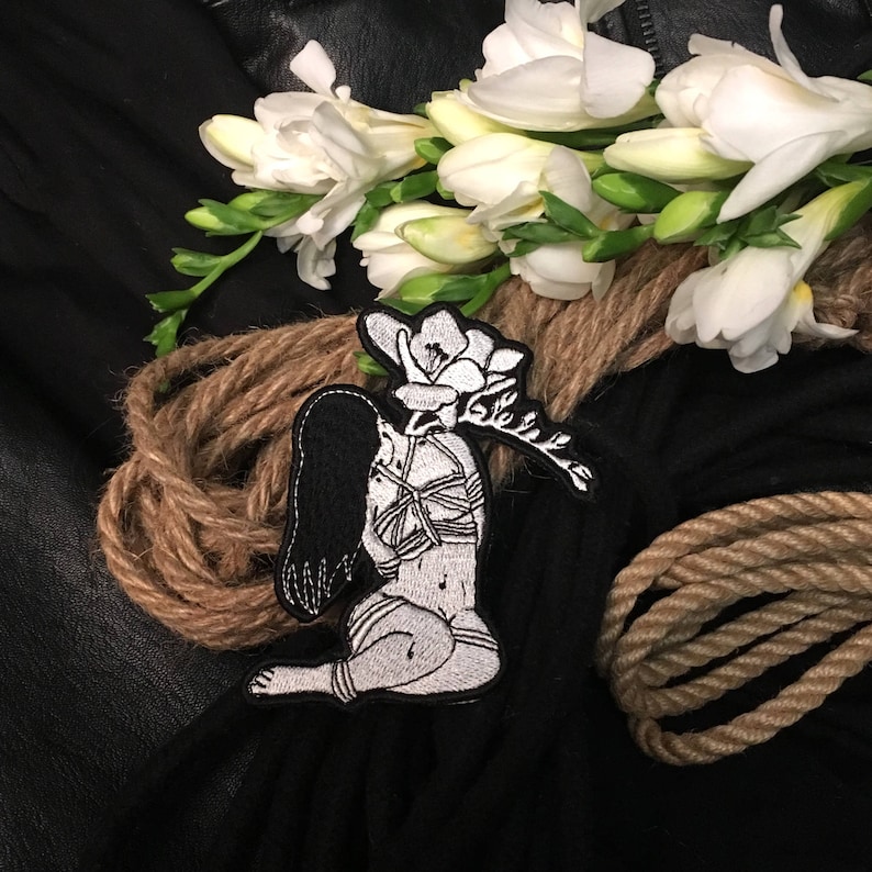 Rope Bondage Freesia Flower Patch / Shibari Tied Up Girl / Kinky Fetish BDSM Erotic Art / Iron On Embroidered Patch 
