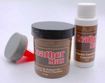 Leather Repair Kit/Leather Color Kit/Cleaner / Color Restorer/Sponge Applicator (Leather Repair) (Vinyl Repair) (Leather Dye) Med Brown