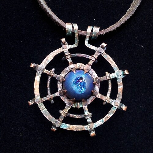 Handmade pendant «Time wheel», Oxidized shops copper, agate bohho gothic ethno amulet