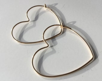 Gold hoop earrings, heart-shaped hoop earrings, gold heart