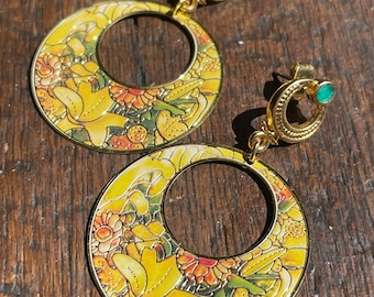 Orecchini di fiori blu, orecchini di fiori, orecchini di fiori, orecchini gialli