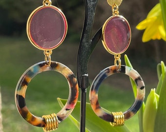 Long earrings, acetate earrings, resin earrings, pink earrings