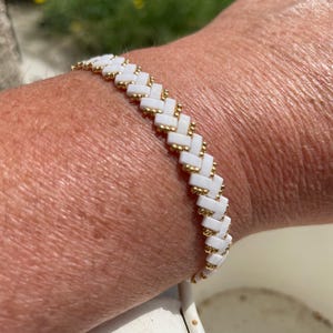 Herringbone bracelet, beaded bracelet, miyuki bracelet, woven bracelet, Tila beads, white bracelet