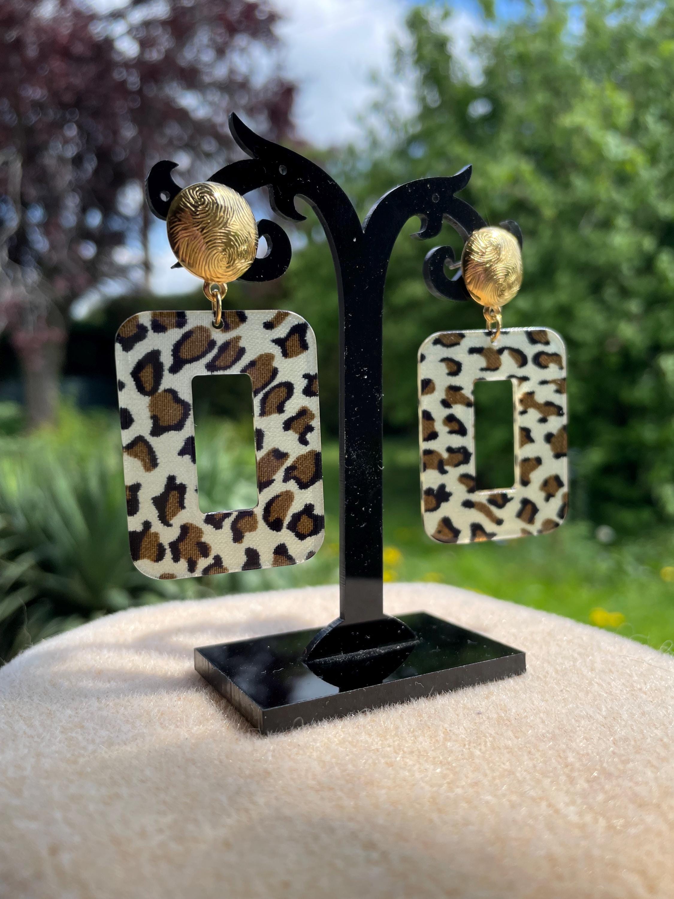 Resin earrings, leopard earrings, rectangular earrings