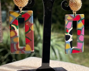 Colorful earrings, resin earrings, rectangular earrings