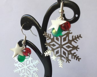 Christmas earrings, silver earrings, earrings with snowflakes, Christmas gift