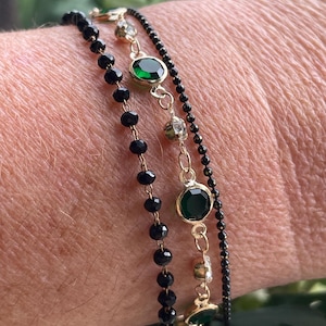 Multi-row bracelet, chain bracelet, fancy chain bracelet, black and green bracelet.