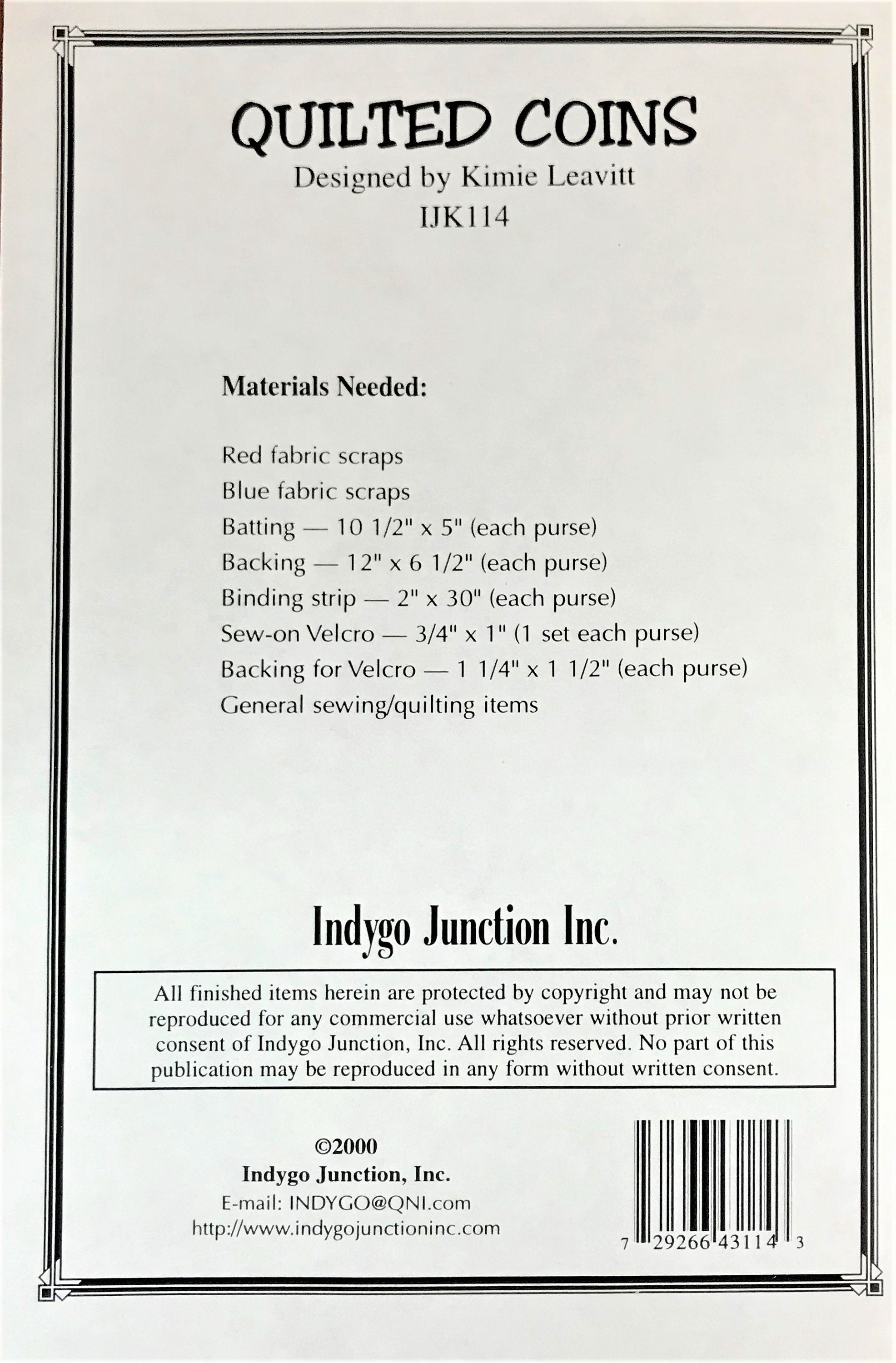 Indygo Junction Quilted Coin Purse Sewing Pattern by Etsy