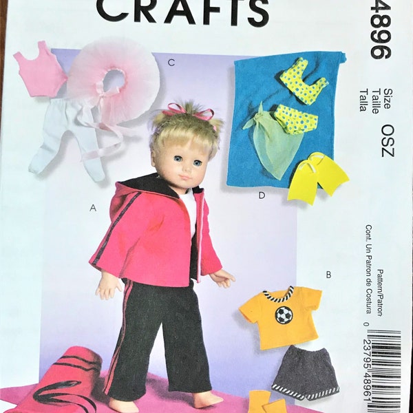 McCall's 4896 Doll Clothes Sewing Pattern for 18" Doll Includes Yoga, Ballerina, and Soccer Cloths Patterns