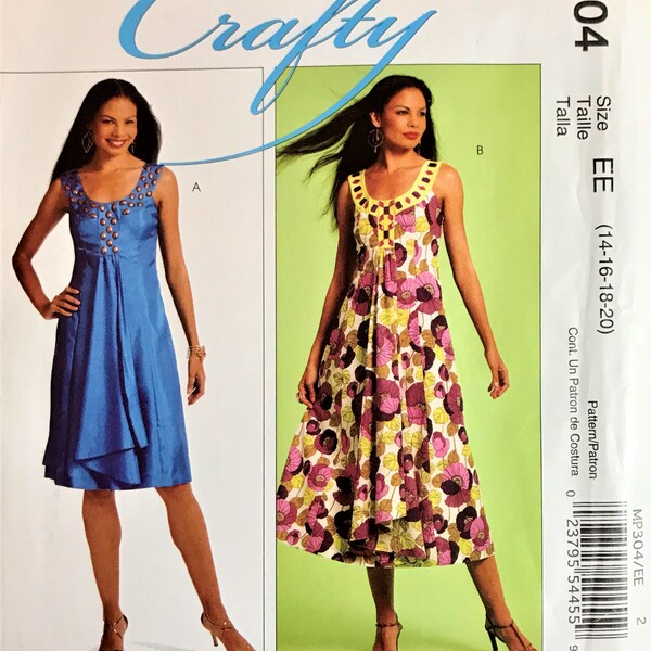 McCall's 304 Misses Fitted Bodice Slightly Flared Dress Sewing Pattern in 2 Lengths in Sizes 14 to 20