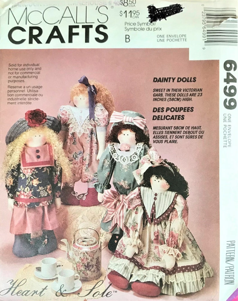 McCall/'s 6499 Vintage 23 Stuffed Dainty Dolls Sewing Pattern with Doll Dress and Jumpsuit Pattern
