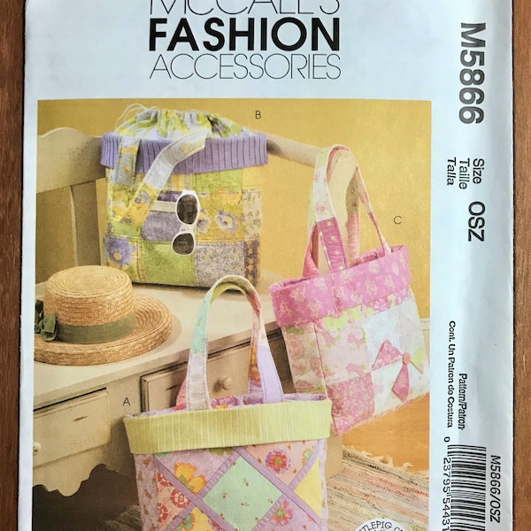 McCall's 5866 Patchwork Tote with Drawstring Top New Sewing Pattern