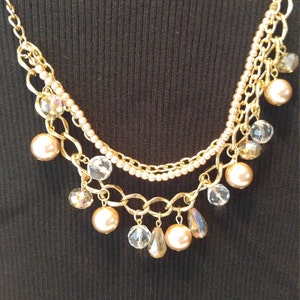 Multi Strand Gold and Blush Beaded Necklace