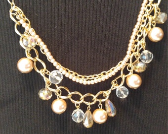 Multi Strand Gold and Blush Beaded Necklace