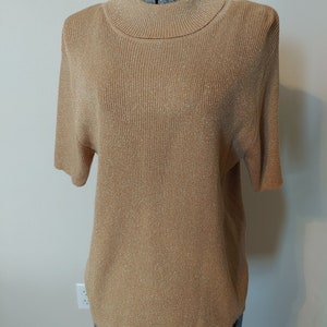 Gold Short Sleaved Mock neck Koret Sweater with little Zipper in the back