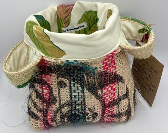 Up-cycled coffee sack Storage basket with handles | Plant cosy | Medium Plant Pot Holder | Craft Storage