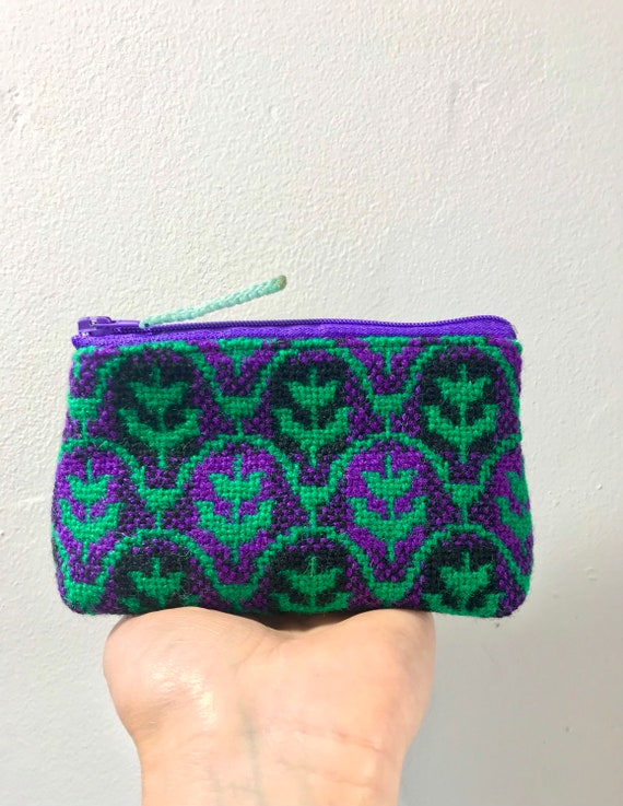 Rare Tulip Design re-purposed vintage Welsh Tapestry purse/ Coin purse/ Zipped purse/ Welsh blanket purse