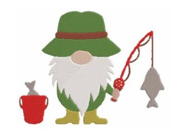Fishing Gnome Embroidery Design, Father's Day Pattern (Instant Download)