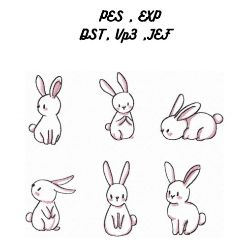 Bunny Flowers Sketch Machine Embroidery File Design 4x4 Inch - Etsy